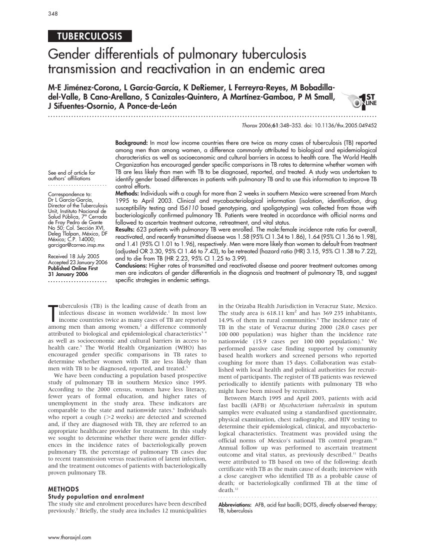 Pdf Gender Differentials Of Pulmonary Tuberculosis Transmission And Reactivation In An Endemic 