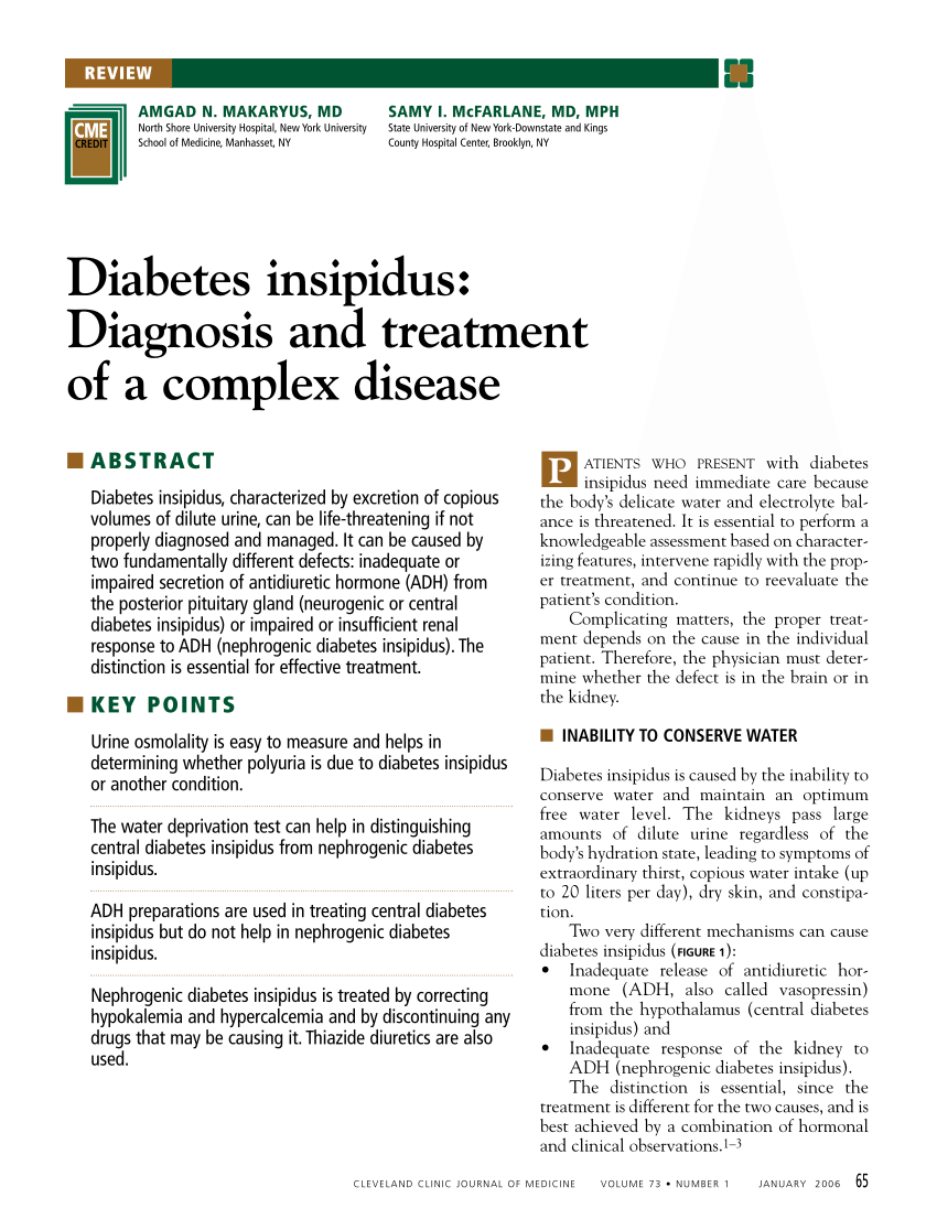 diagnosis and management of central diabetes insipidus in adults