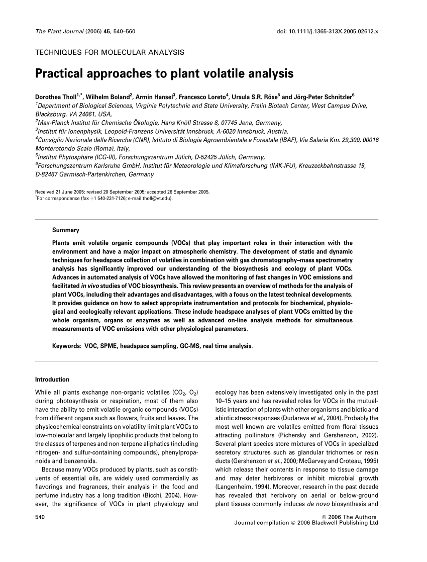 Full article: Plant Volatiles: Recent Advances and Future Perspectives