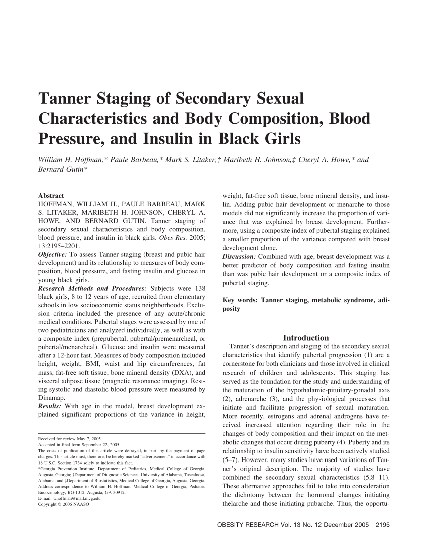 Pdf Tanner Staging Of Secondary Sexual Characteristics And Body