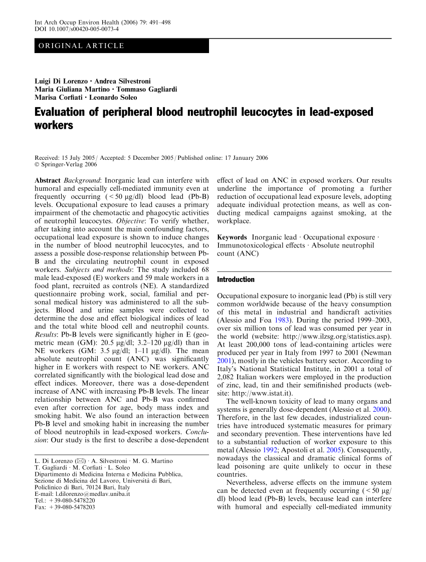 PDF) Evaluation of peripheral blood neutrophil leucocytes in lead