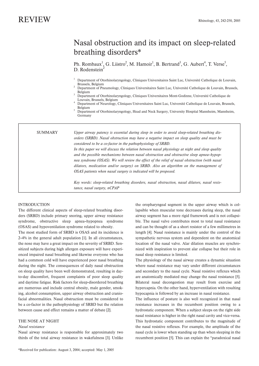 Impact of Treatment for Nasal Cavity Disorders on Sleep Quality