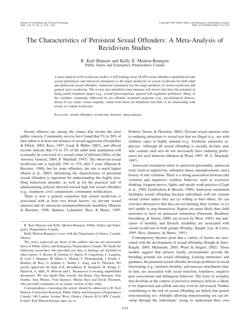 PDF) The Characteristics of Persistent Sexual Offenders: A Meta-Analysis of  Recidivism Studies