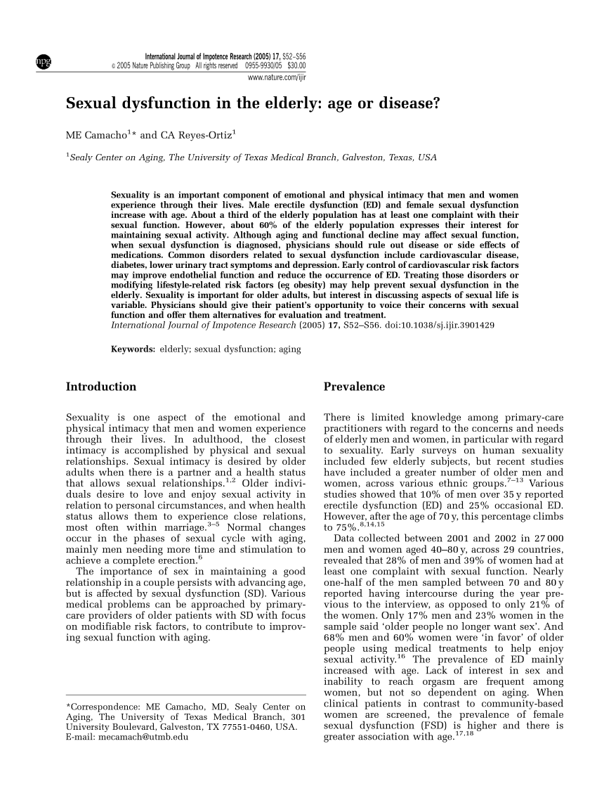 PDF Sexual dysfunction in the elderly Age or disease