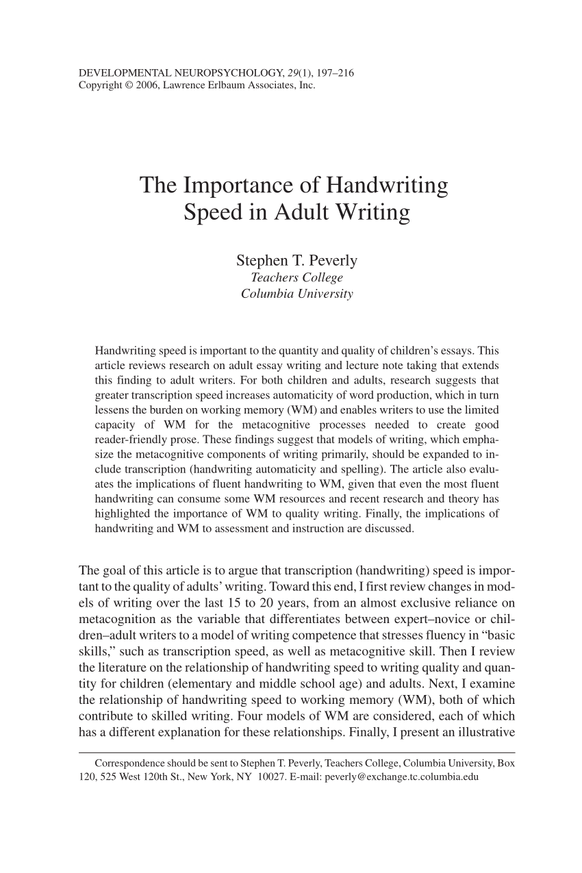 PDF) The Importance of Handwriting Speed in Adult Writing