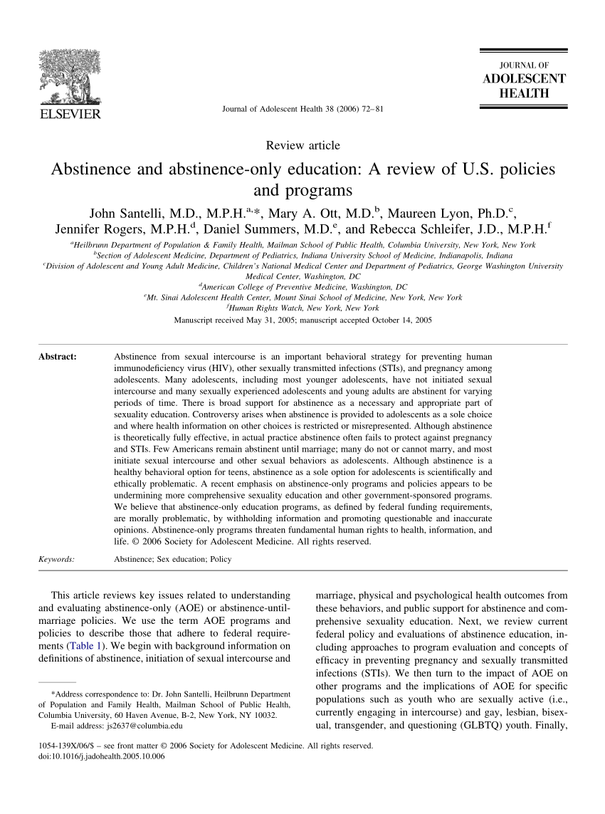 PDF Abstinence and abstinence only education A review of U.S