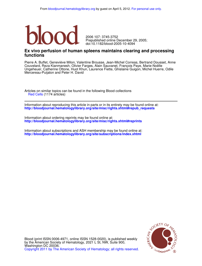 Pdf Ex Vivo Perfusion Of Human Spleens Maintains Clearing And Processing Functions