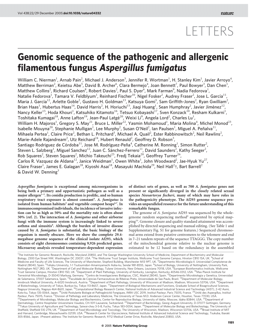 PDF) Genomic sequence of the pathogenic and allergenic filamentous ...