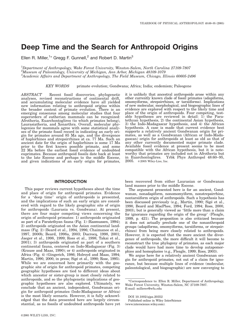 PDF) Deep Time and the Search for Anthropoid Origins