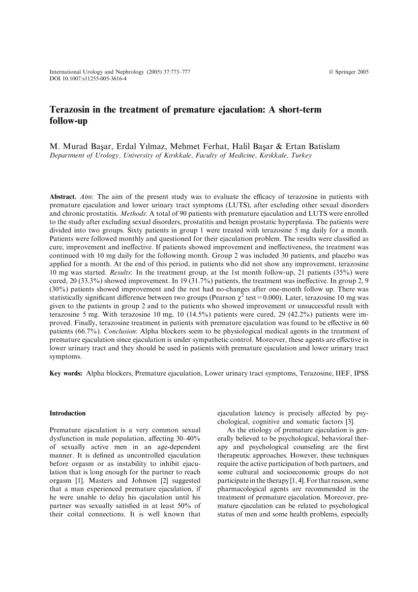 PDF Terazosin in the Treatment of Premature Ejaculation A Short