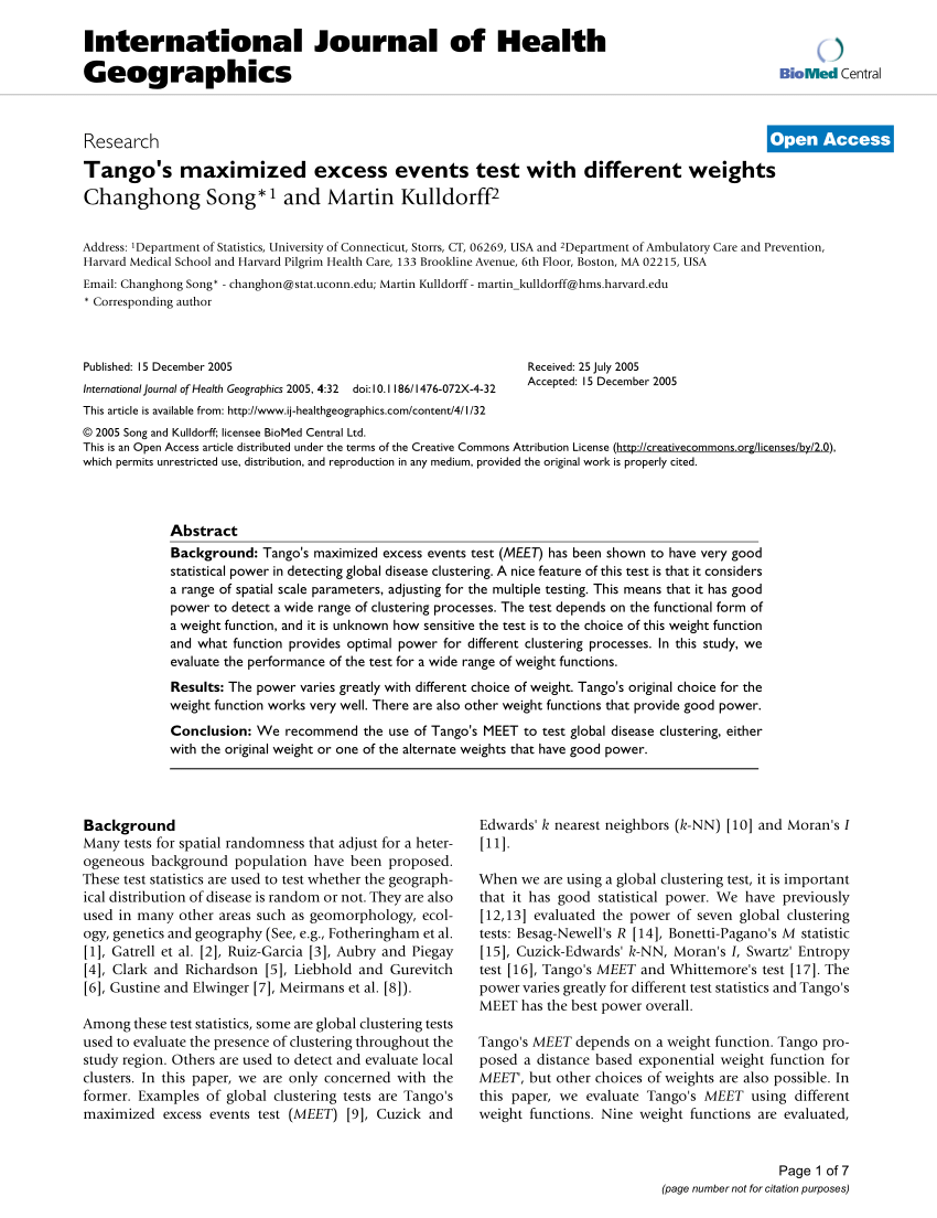 Pdf Tango S Maximized Excess Events Test With Different Weights