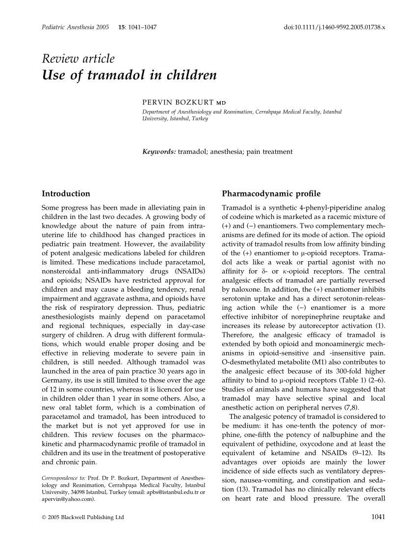 Pdf Use Of Tramadol In Children