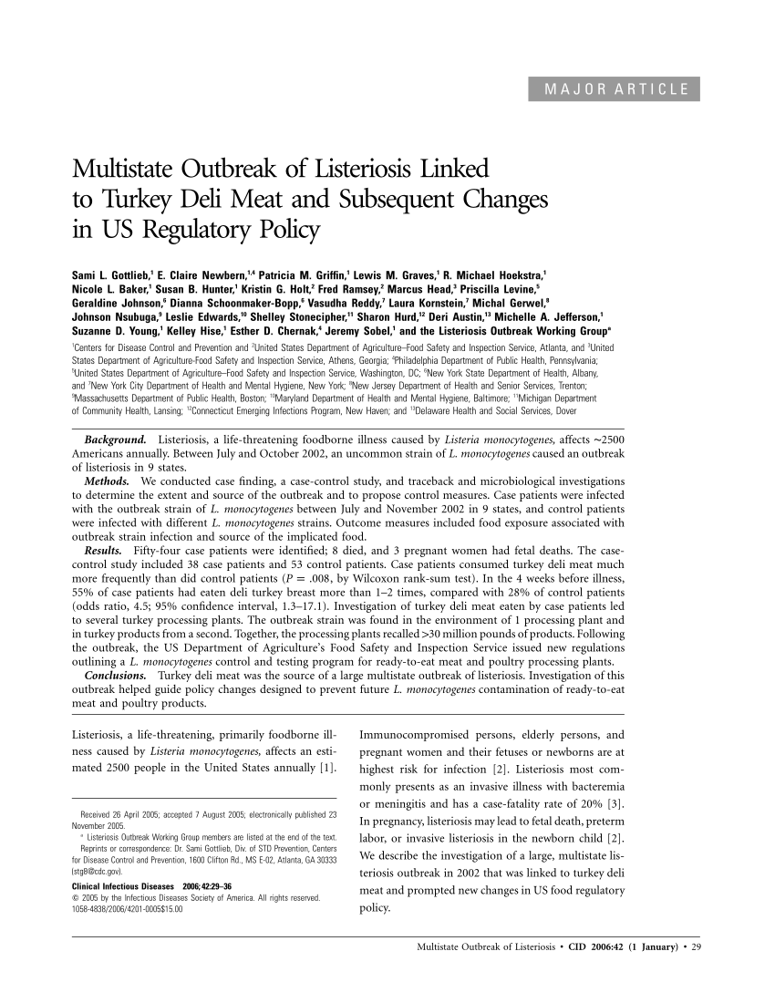 (PDF) Multistate Outbreak of Listeriosis Linked to Turkey Deli Meat and