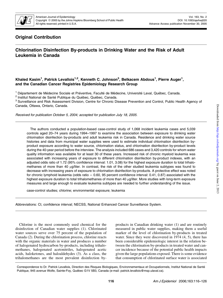 (PDF) Chlorination Disinfection Byproducts in Drinking Water and the