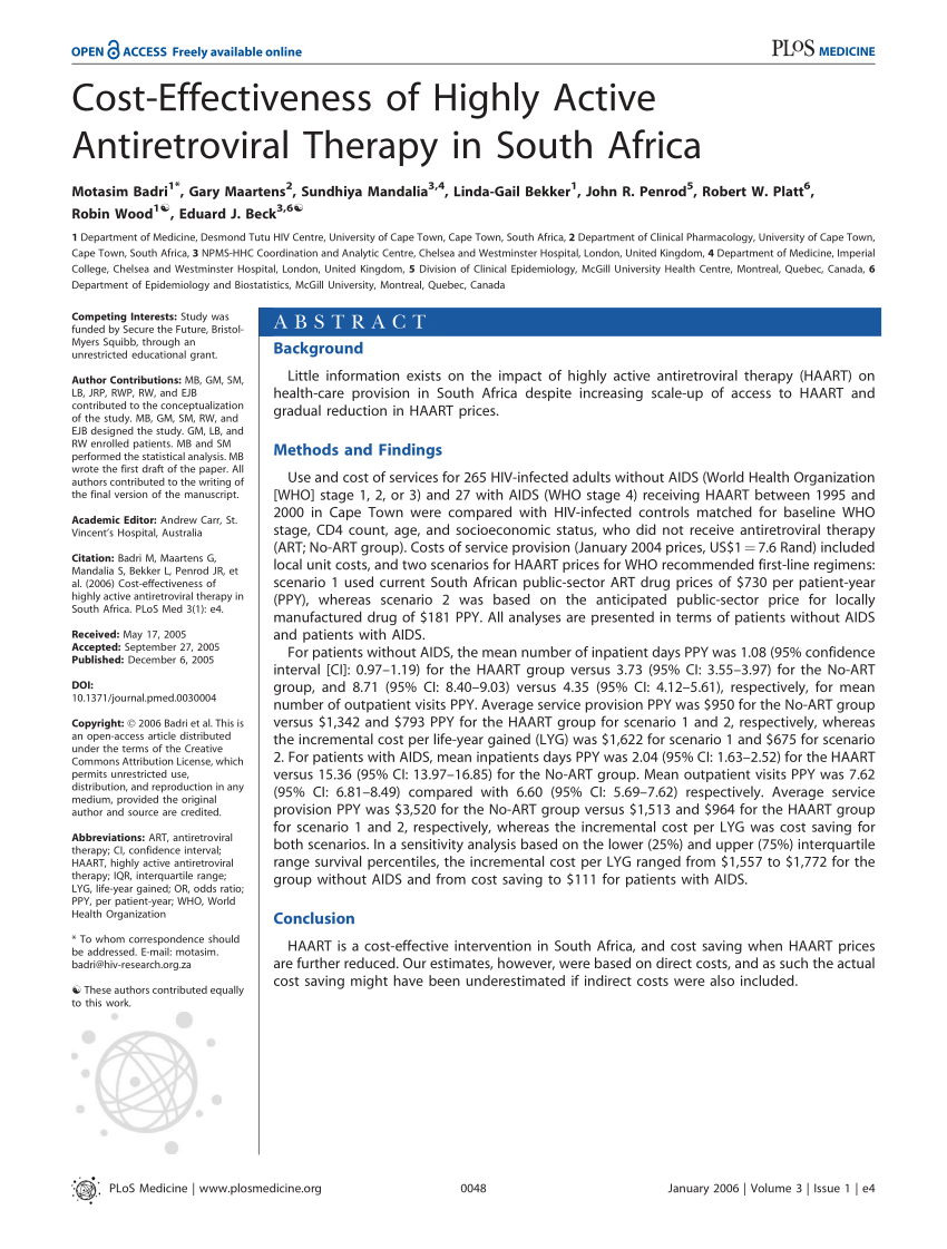 (PDF) CostEffectiveness of Highly Active Antiretroviral