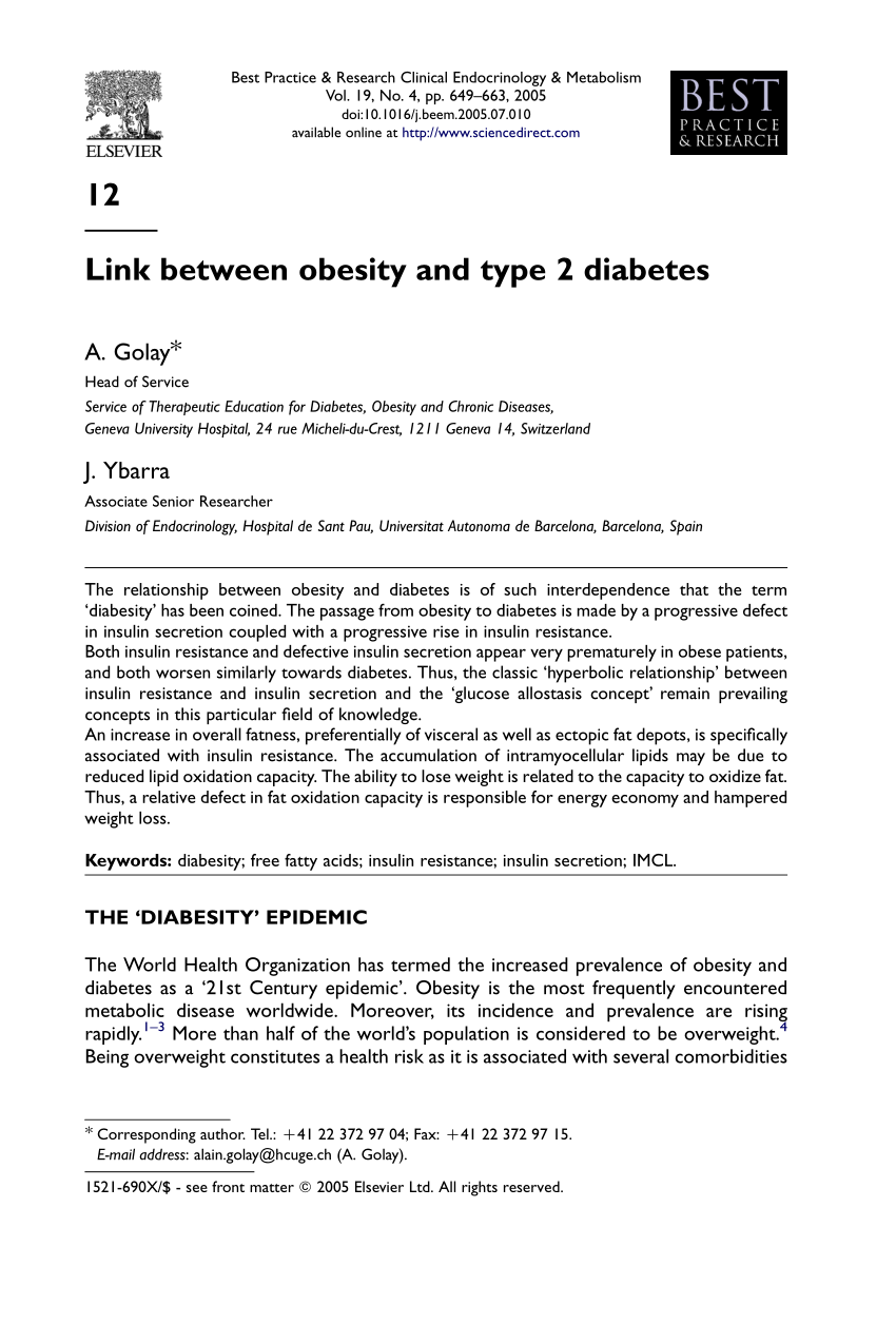 Pdf Link Between Obesity And Type 2 Diabetes 