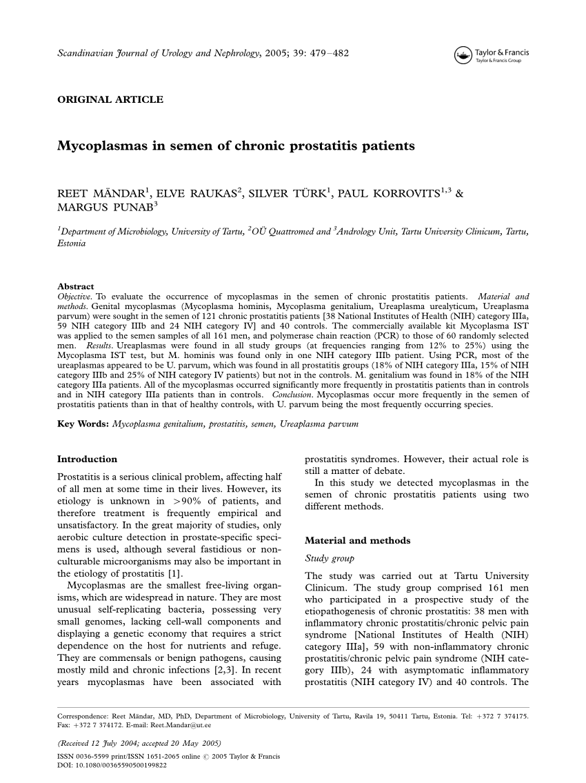 Parvum prosztatitis - Ureaplasma parvum prostatitis