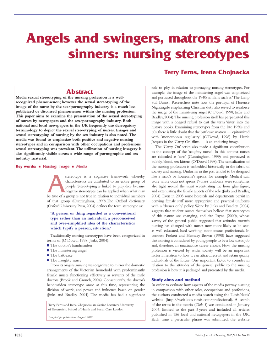 PDF) Nursing stereotypes angels and swingers, matrons and sinners bilde