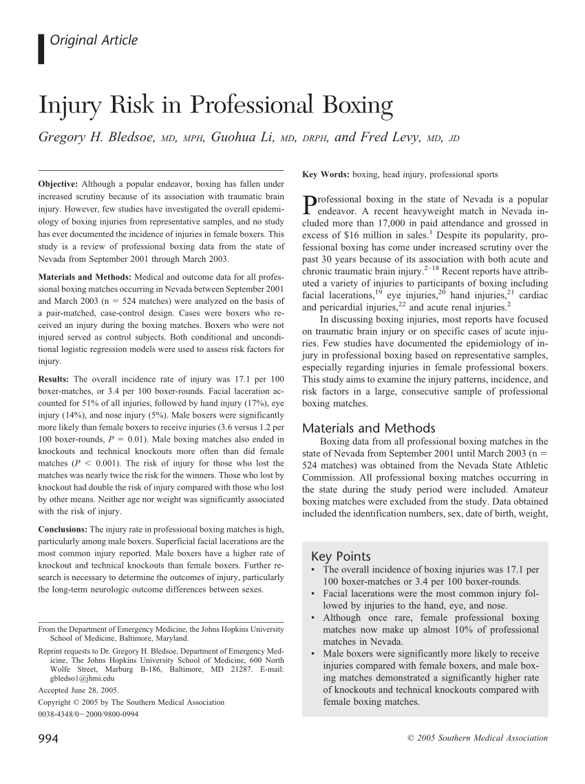 PDF) Injury Risk in Professional Boxing