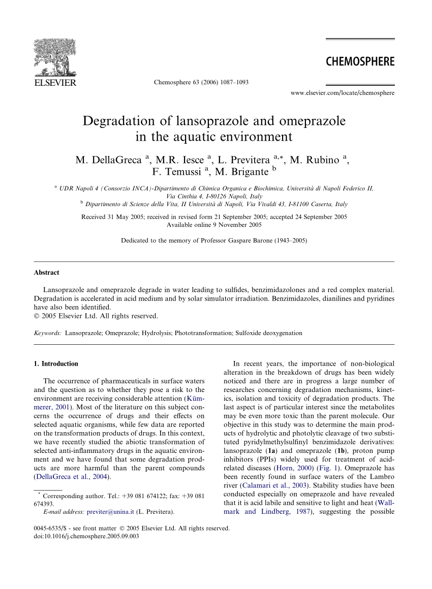 PDF) PHOTOCHEMICAL DEGRADATION OF OMEPRAZOLE. IDENTIFICATION OF  INTERMEDIATE COMPOUNDS AND MECHANISMS