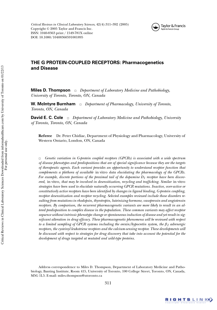 PDF) The G protein-coupled receptors: Pharmacogenetics and Disease