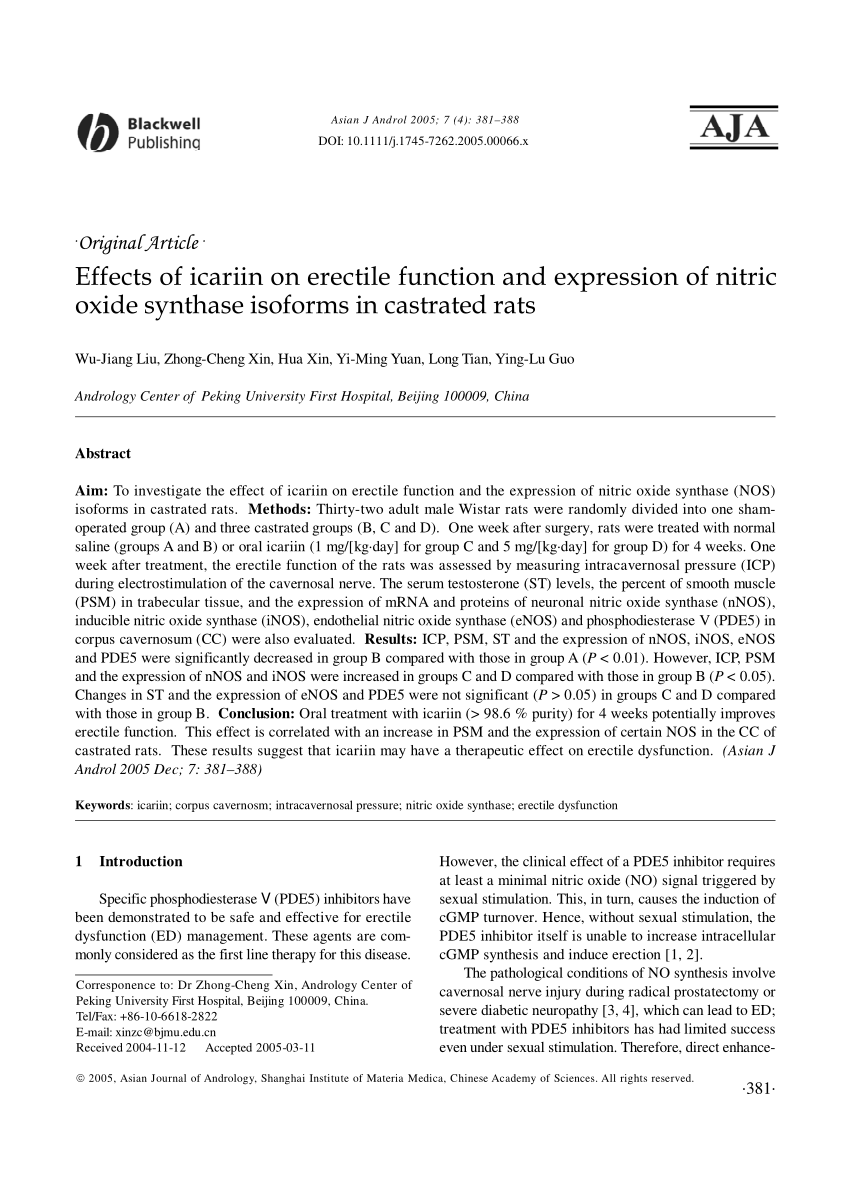 PDF Effects of icariin on erectile function and expression of