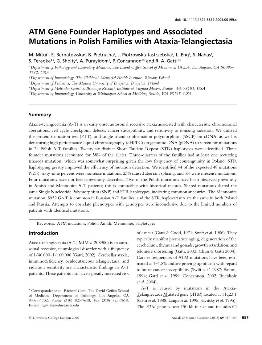 PDF) ATM Gene Founder Haplotypes and Associated Mutations in Polish  Families with Ataxia-Telangiectasia