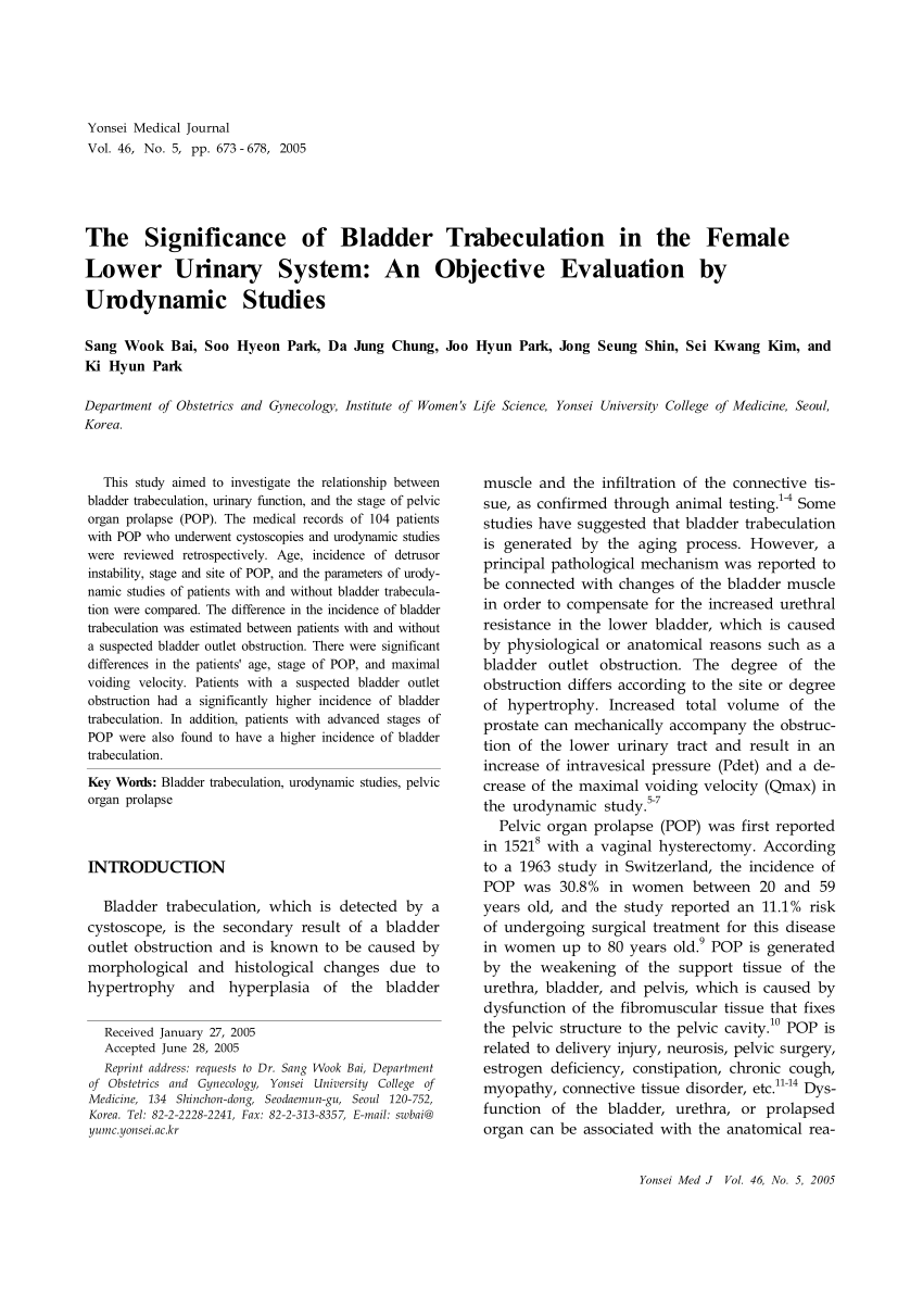 Pdf The Significance Of Bladder Trabeculation In The Female Lower Urinary System An Objective Evaluation By Urodynamic Studies