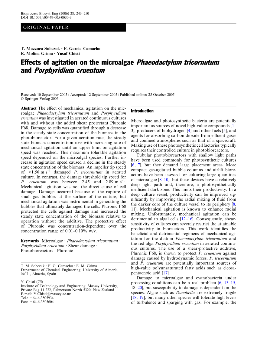 Pdf Effects Of Agitation On The Microalgae Phaeodactylum Tricornutum And Porphyridium Cruentum