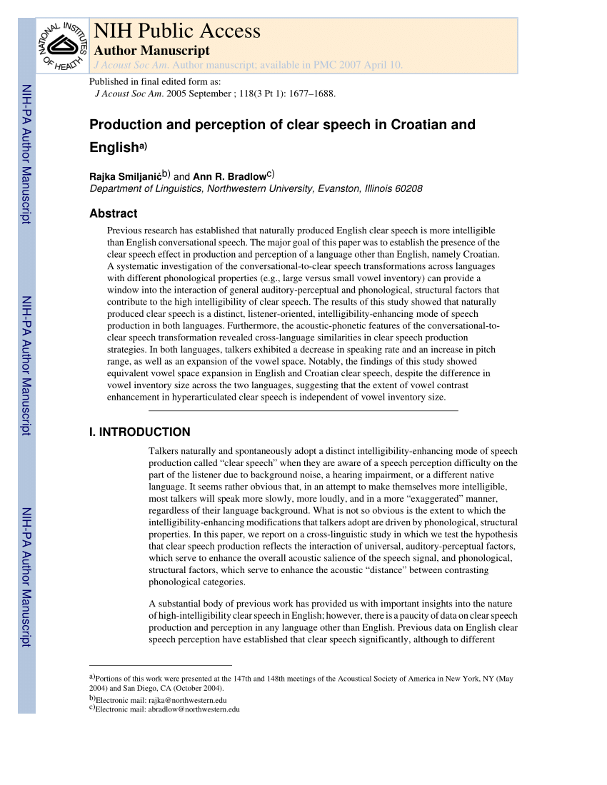 PDF) Production perception of clear in Croatian and English