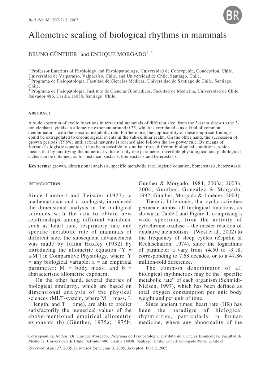 (PDF) Allometric scaling of biological rhythms in mammals