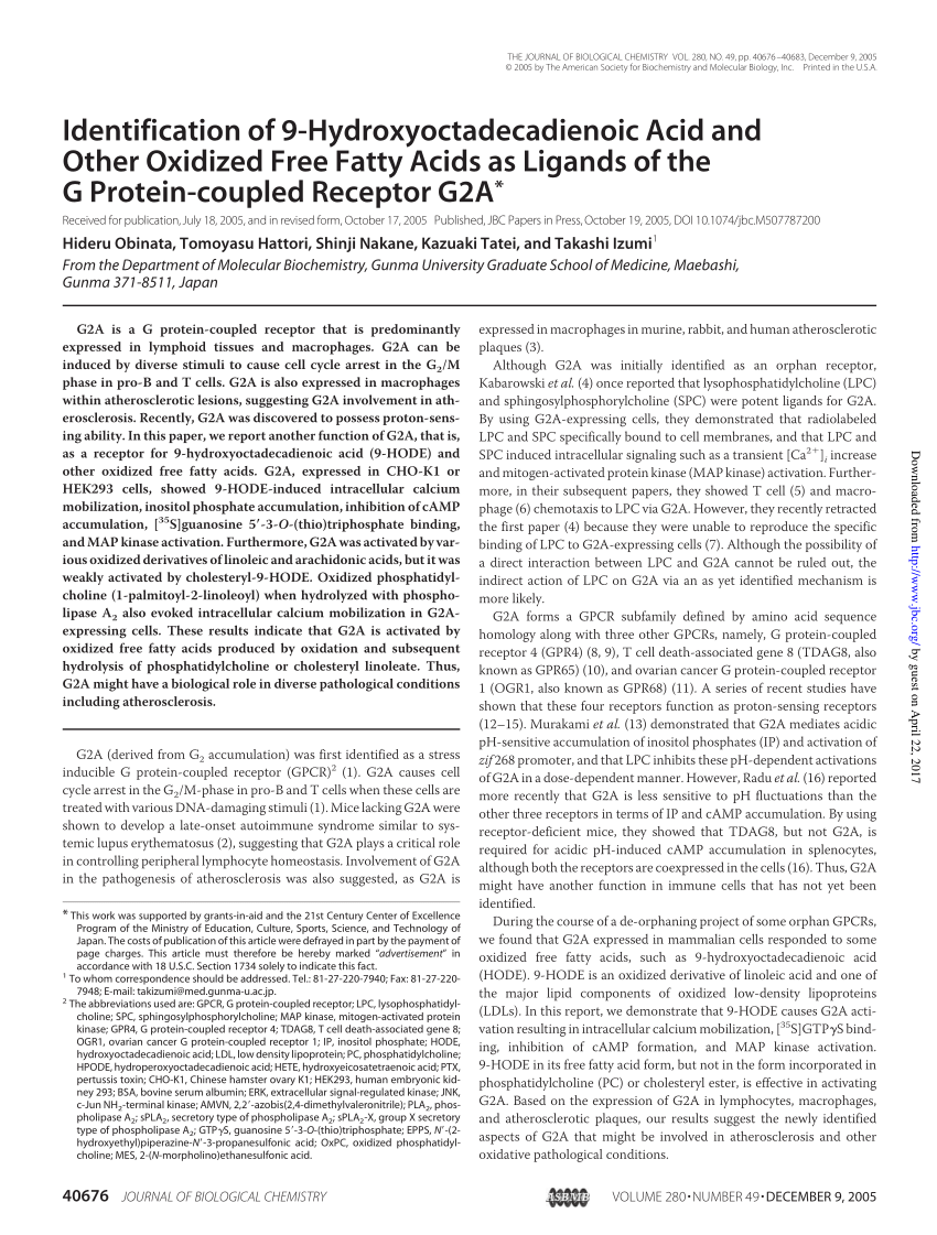 PDF) Identification of 9-Hydroxyoctadecadienoic Acid and Other