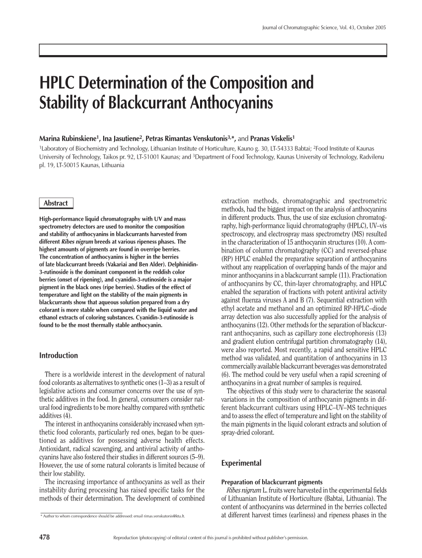 PDF) HPLC Determination of the Composition and Stability of