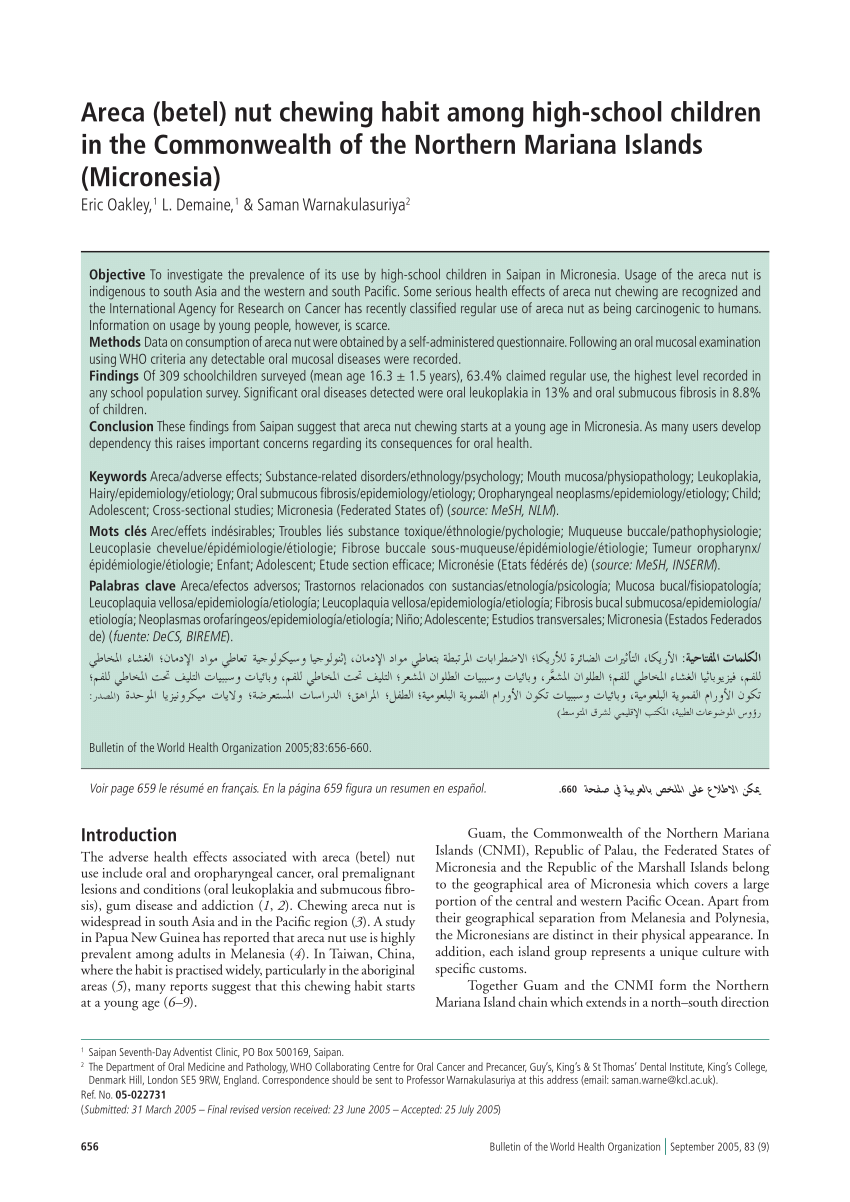 PDF) Areca (betel) nut chewing habit among high-school children in the  Commonwealth of the Northern Mariana Islands (Micronesia)