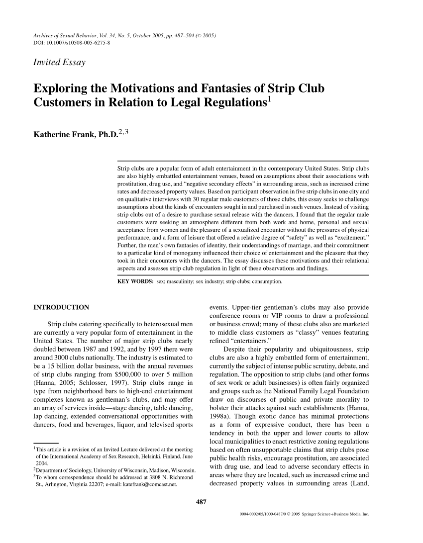 PDF) Exploring the Motivations and Fantasies of Strip Club Customers in Relation to Legal Regulations