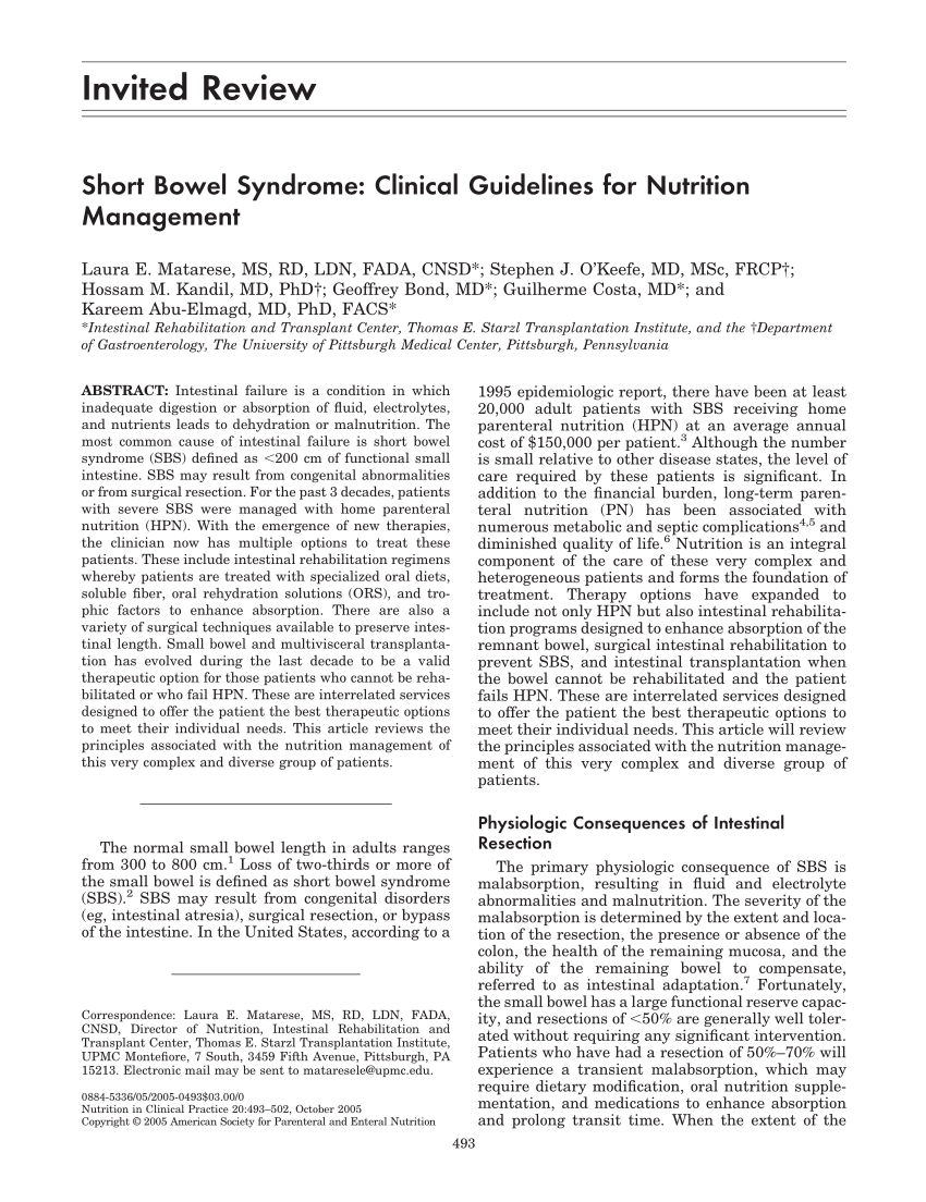 (PDF) Short Bowel Syndrome: Clinical Guidelines for ...