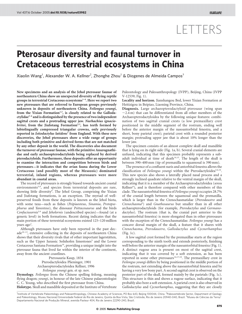 Discovery of a rare arboreal forest-dwelling flying reptile (Pterosauria,  Pterodactyloidea) from China