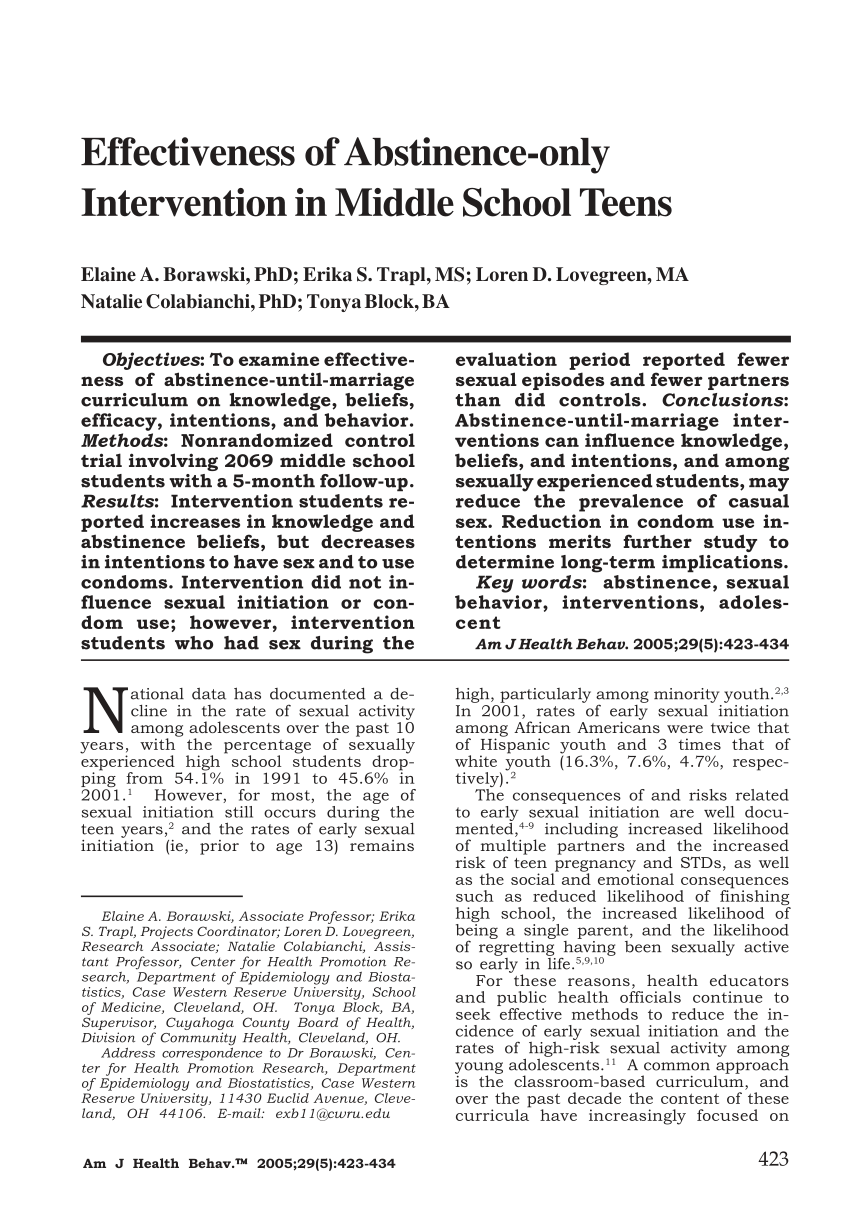 PDF) Effectiveness of Abstinence-Only Intervention in Middle School Teens