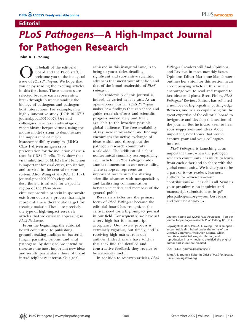 (PDF) PLoS Pathogens—A HighImpact Journal for Pathogen Research