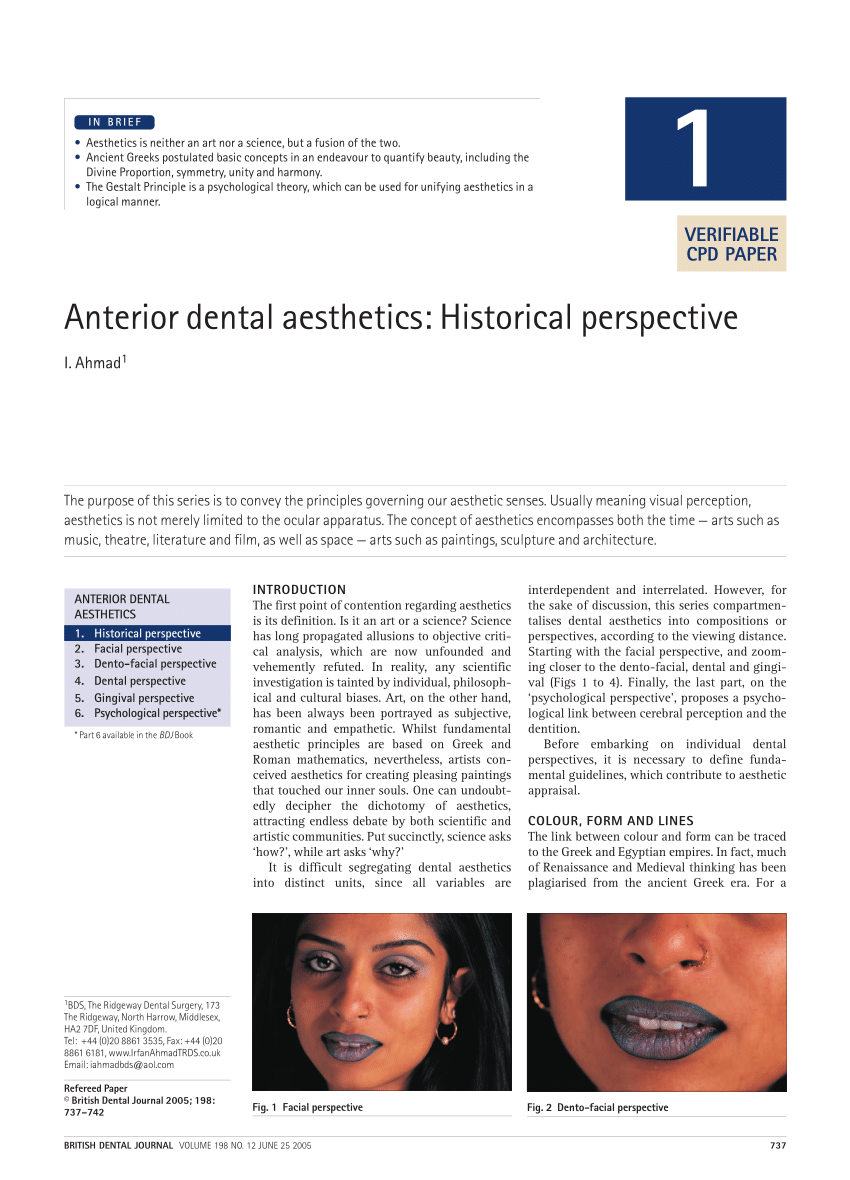 Pdf Anterior Dental Aesthetics Dental Perspective