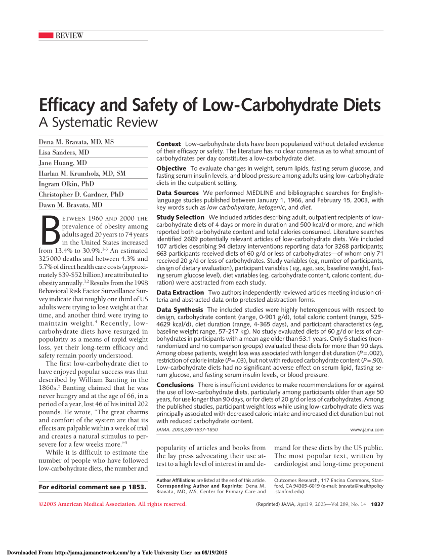 research article on low carbohydrate