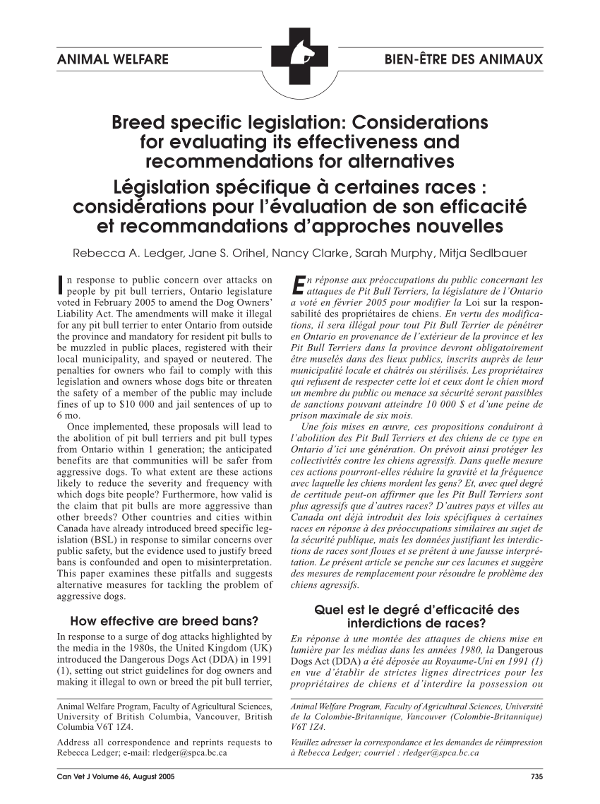 Pdf Breed Specific Legislation Considerations For Evaluating Its Effectiveness And Recommendations For Alternatives