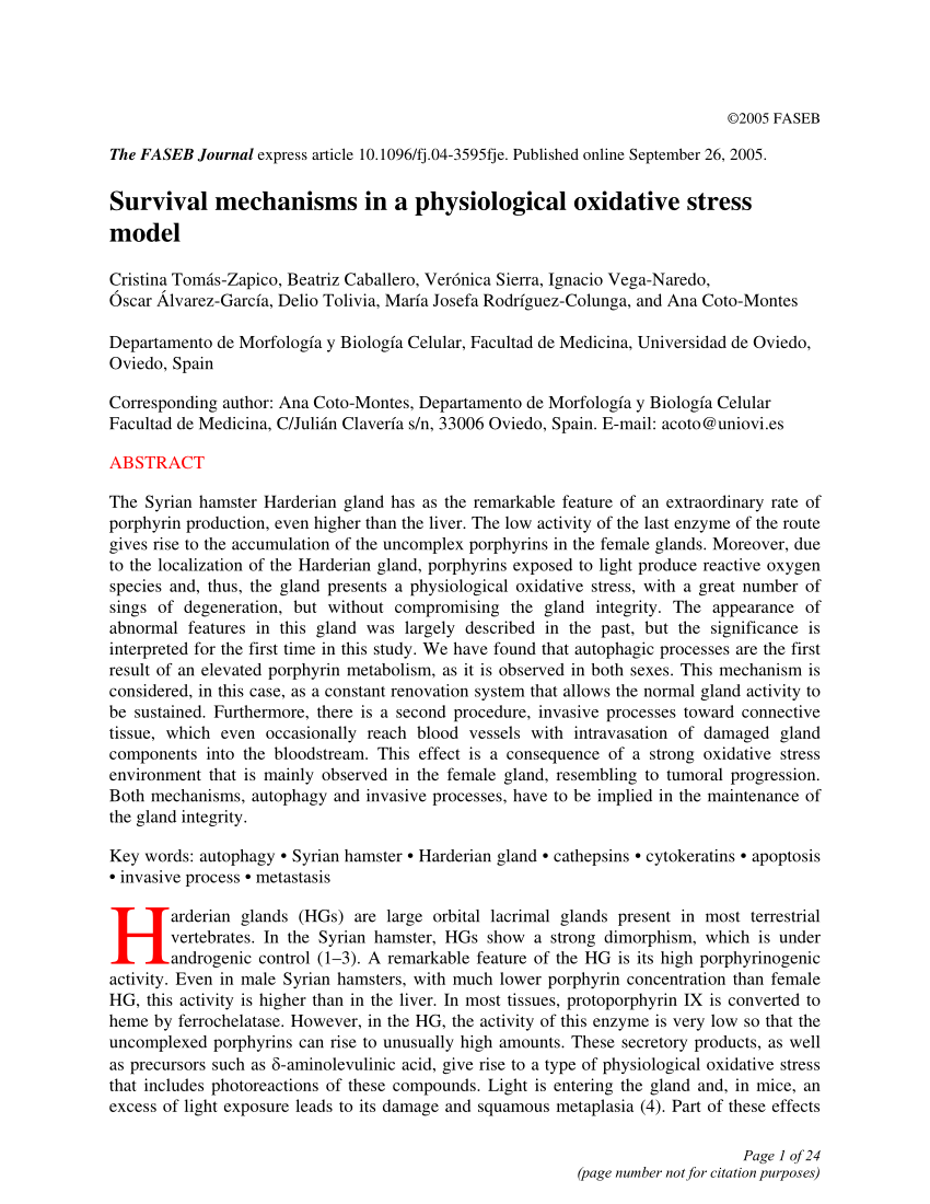 PDF Survival mechanisms in a physiological oxidative stress model