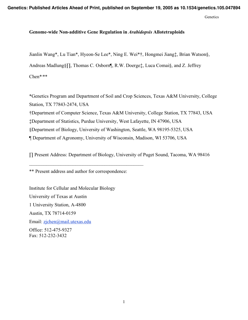 Pdf Genomewide Nonadditive Gene Regulation In Arabidopsis Allotetraploids