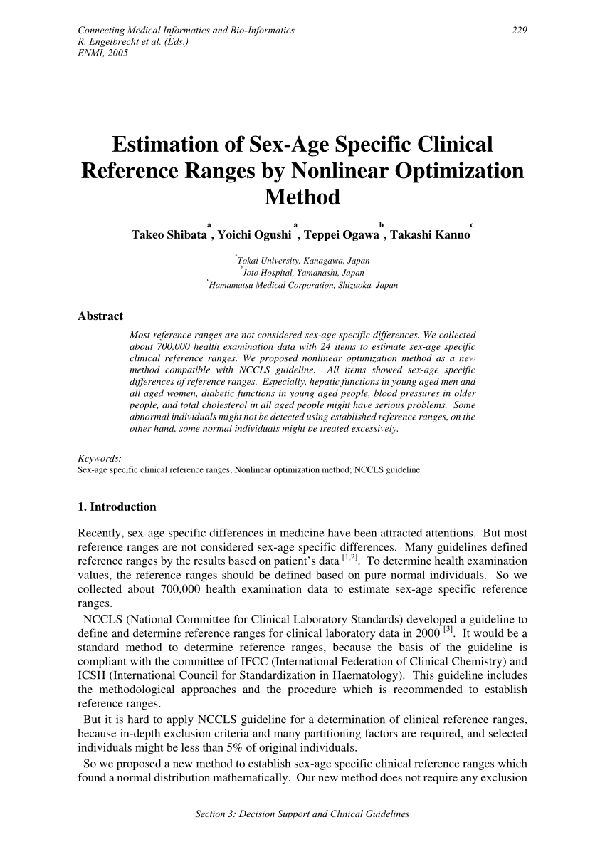 Pdf Estimation Of Sex Age Specific Clinical Reference Ranges By