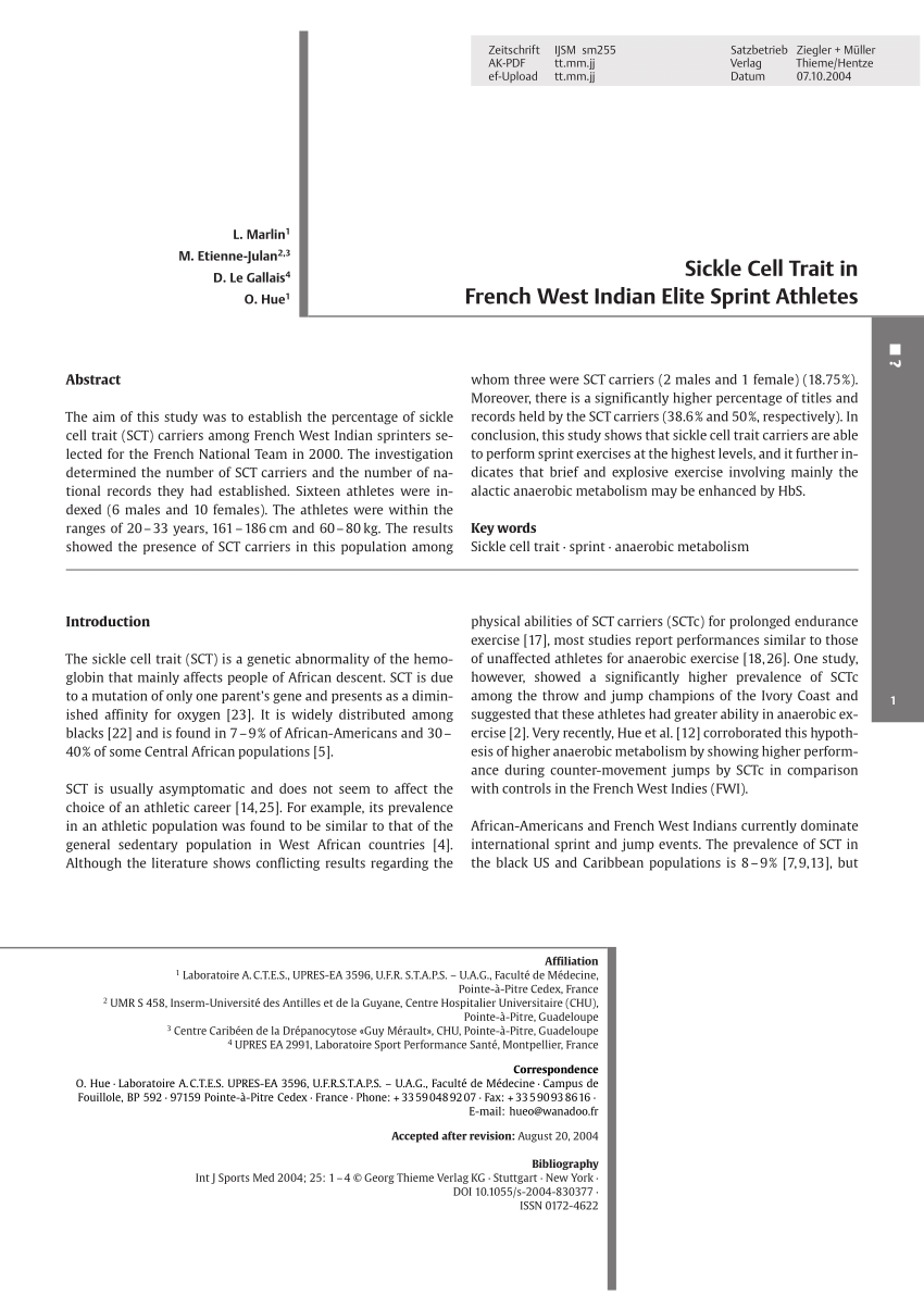 Pdf Sickle Cell Trait In French West Indian Elite Sprint Athletes