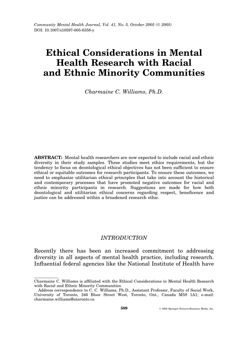 (PDF) Ethical Considerations in Mental Health Research ...