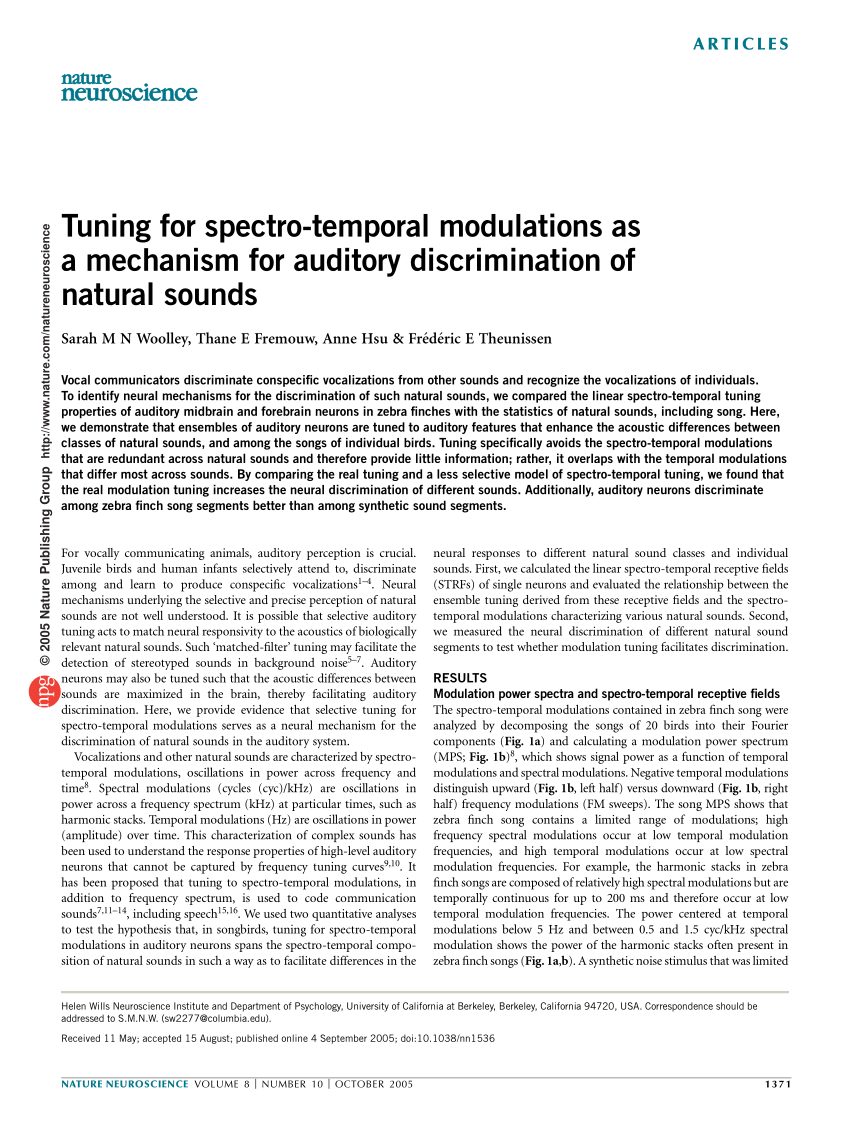 PDF) Tuning for spectro-temporal modulations as a mechanism for
