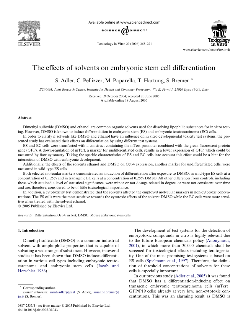 PDF) The effects of solvents on embryonic stem cell differentiation