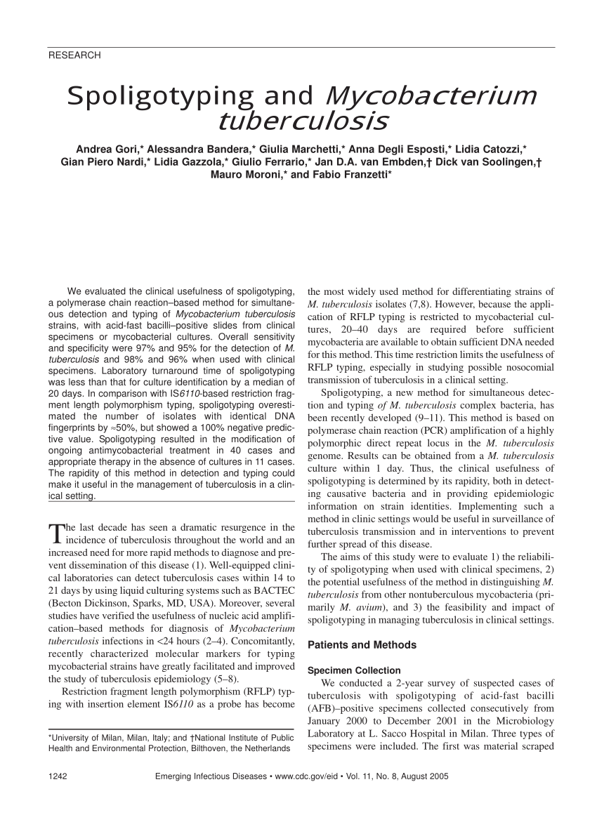 (PDF) Spoligotyping and Mycobacterium tuberculosis